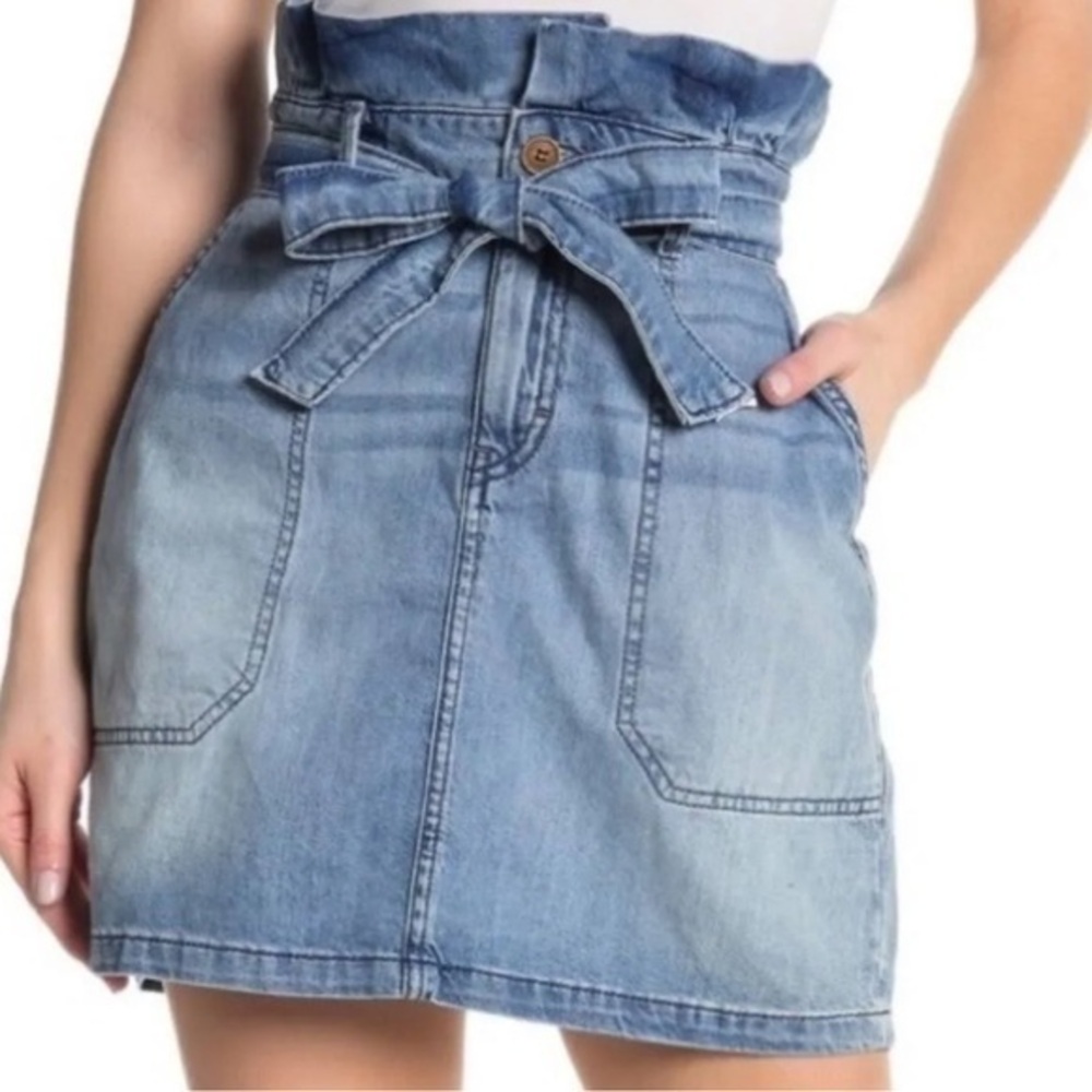Free People Washed Denim Paperbag Waist Mini Skirt - Blue